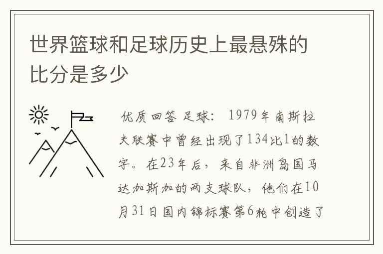 世界篮球和足球历史上最悬殊的比分是多少
