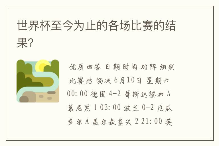 世界杯至今为止的各场比赛的结果?