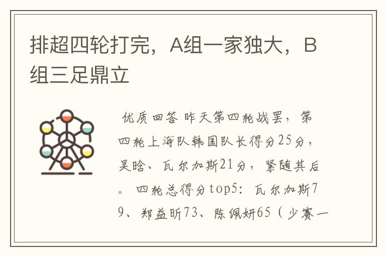 排超四轮打完,A组一家独大,B组三足鼎立