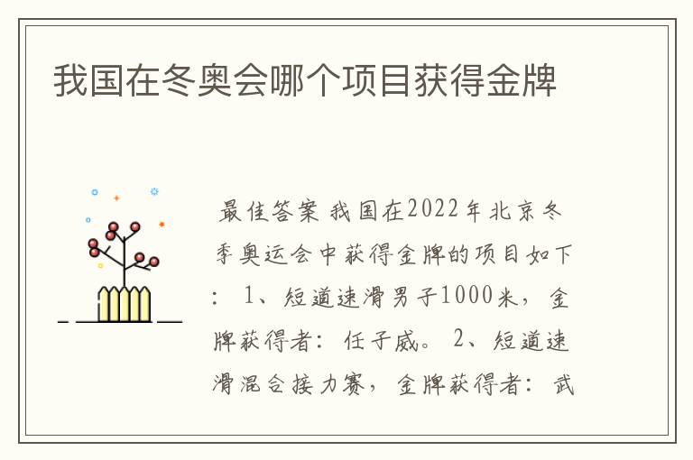 我国在冬奥会哪个项目获得金牌