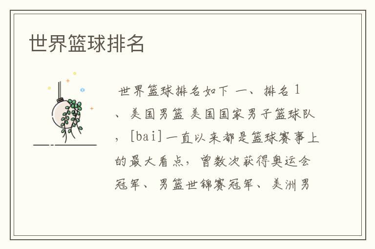 世界篮球排名