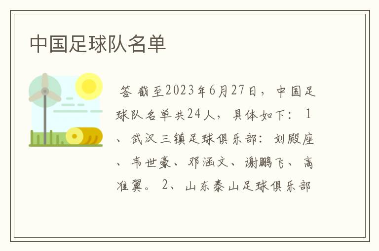 中国足球队名单
