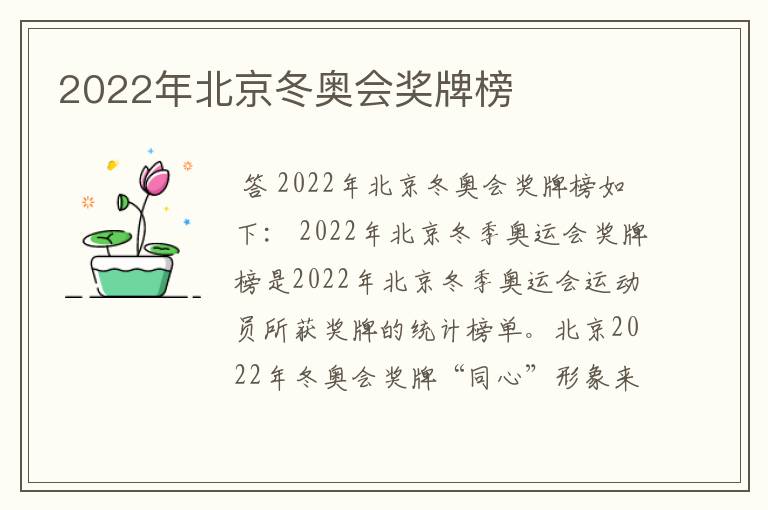 2022年北京冬奥会奖牌榜