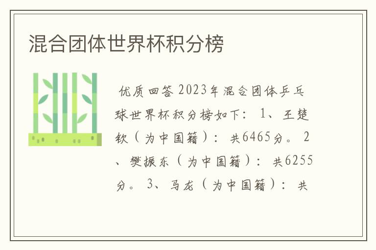 混合团体世界杯积分榜