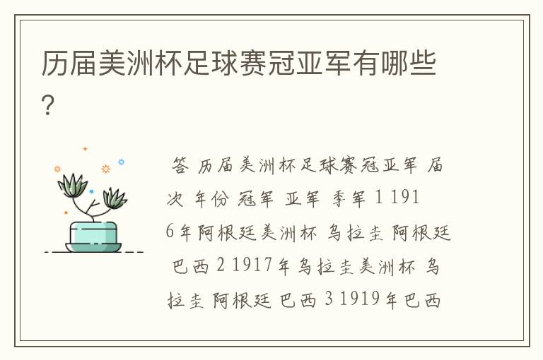 历届美洲杯足球赛冠亚军有哪些?