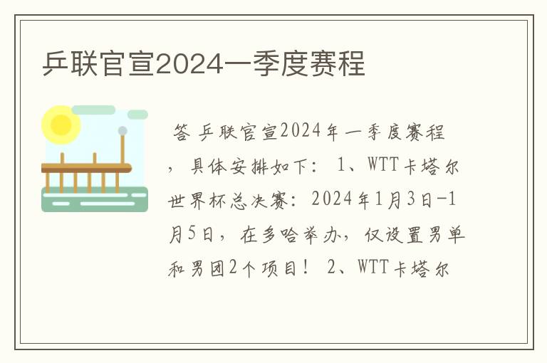 乒联官宣2024一季度赛程