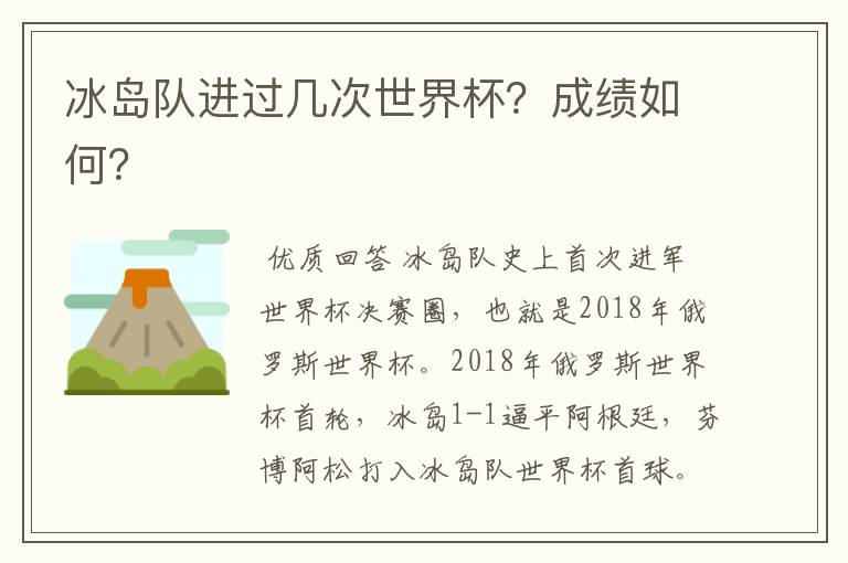 冰岛队进过几次世界杯?成绩如何?