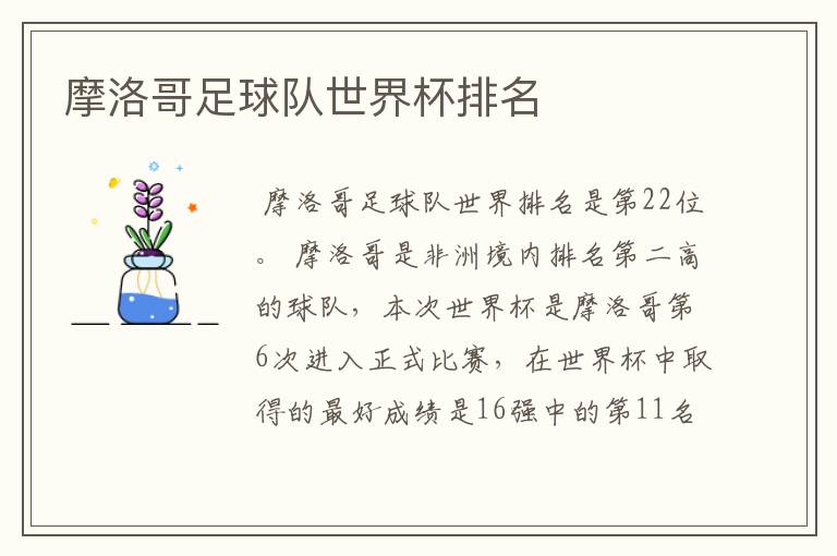 摩洛哥足球队世界杯排名