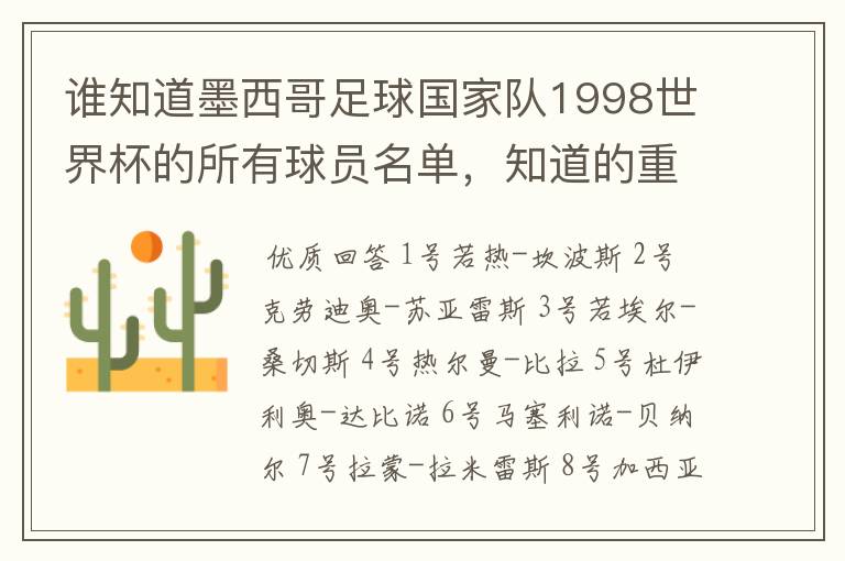 谁知道墨西哥足球国家队1998世界杯的所有球员名单,知道的重赏