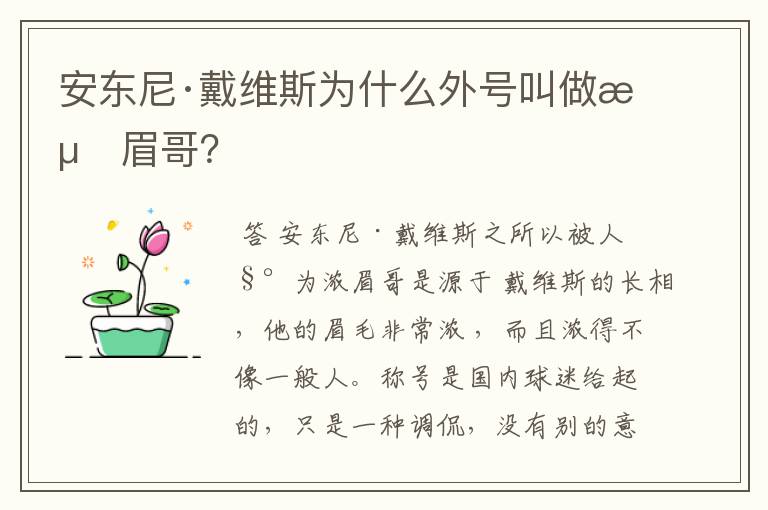 安东尼·戴维斯为什么外号叫做浓眉哥?