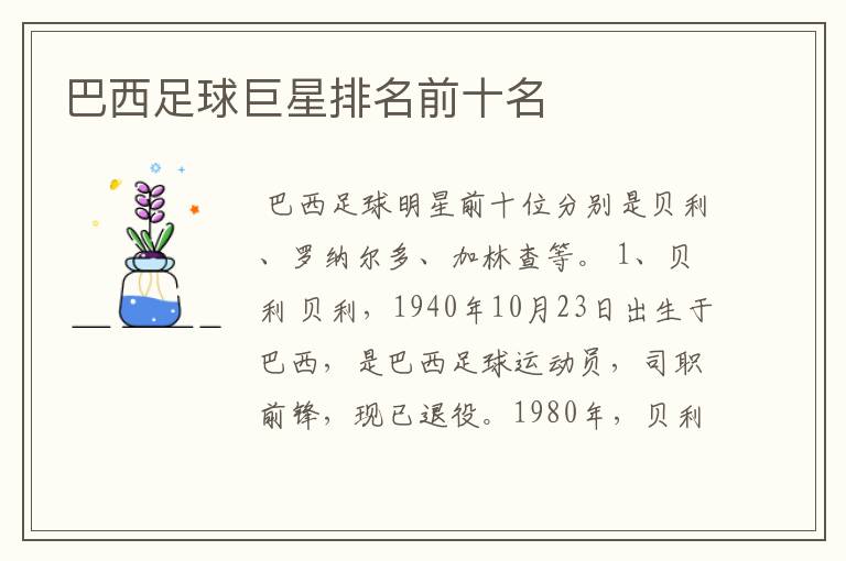 巴西足球巨星排名前十名