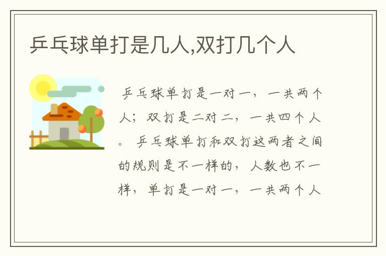 乒乓球单打是几人,双打几个人