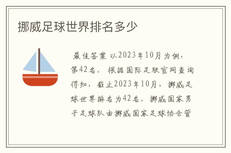 挪威足球世界排名多少