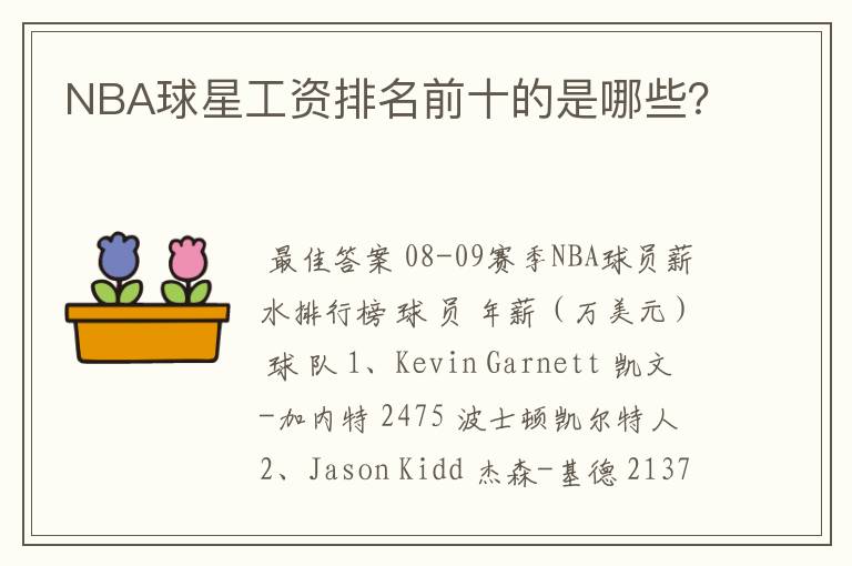 NBA球星工资排名前十的是哪些?