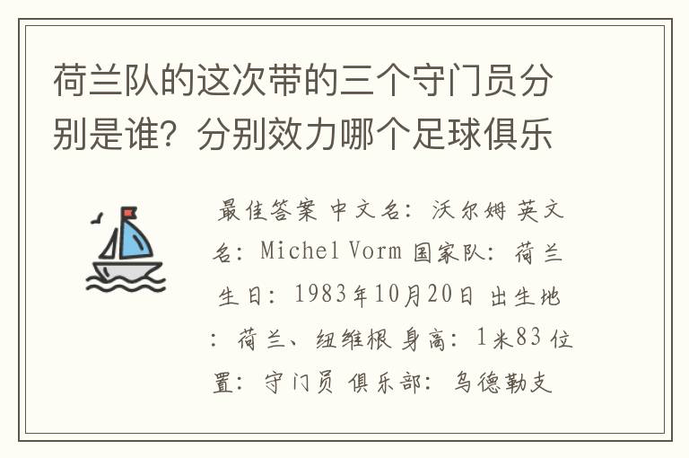 荷兰队的这次带的三个守门员分别是谁?分别效力哪个足球俱乐部?
