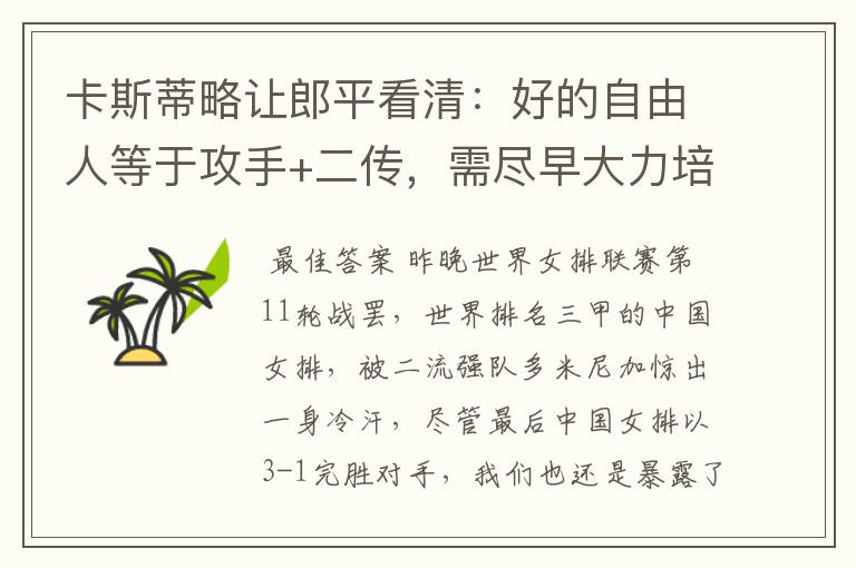 卡斯蒂略让郎平看清:好的自由人等于攻手+二传,需尽早大力培养