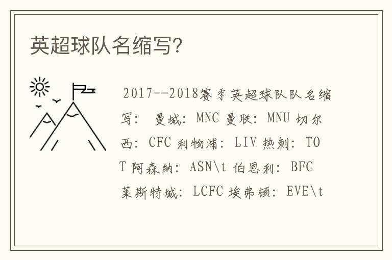 英超球队名缩写?