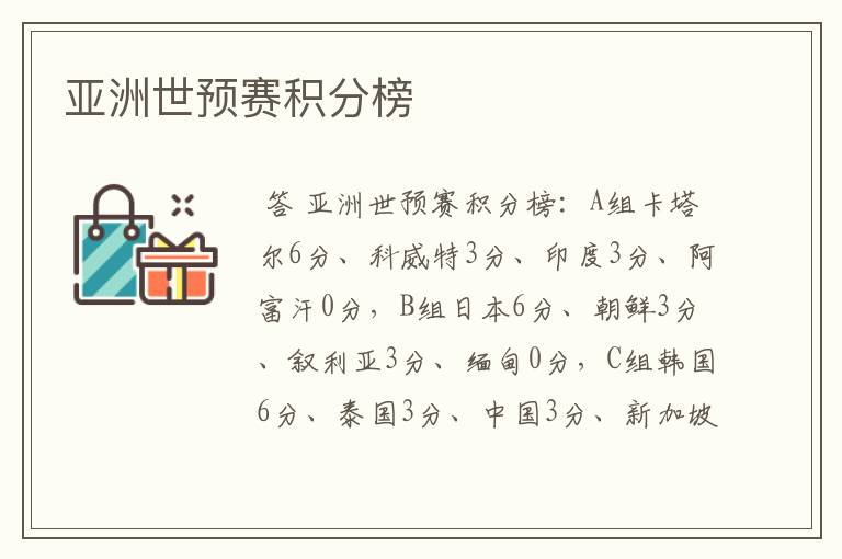 亚洲世预赛积分榜