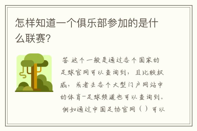 怎样知道一个俱乐部参加的是什么联赛?