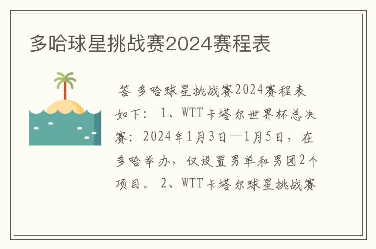 多哈球星挑战赛2024赛程表