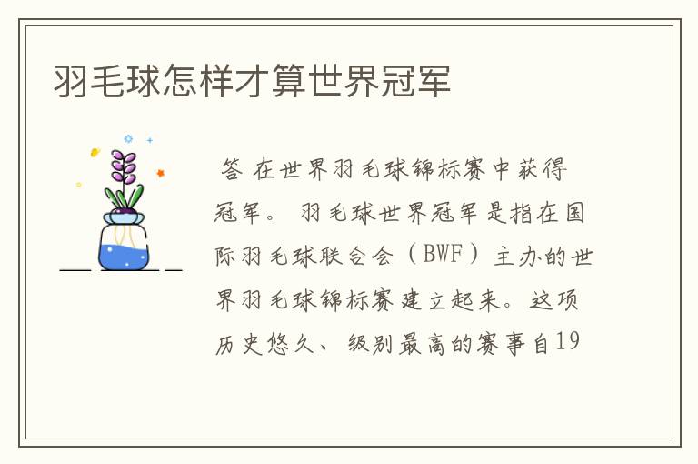 羽毛球怎样才算世界冠军