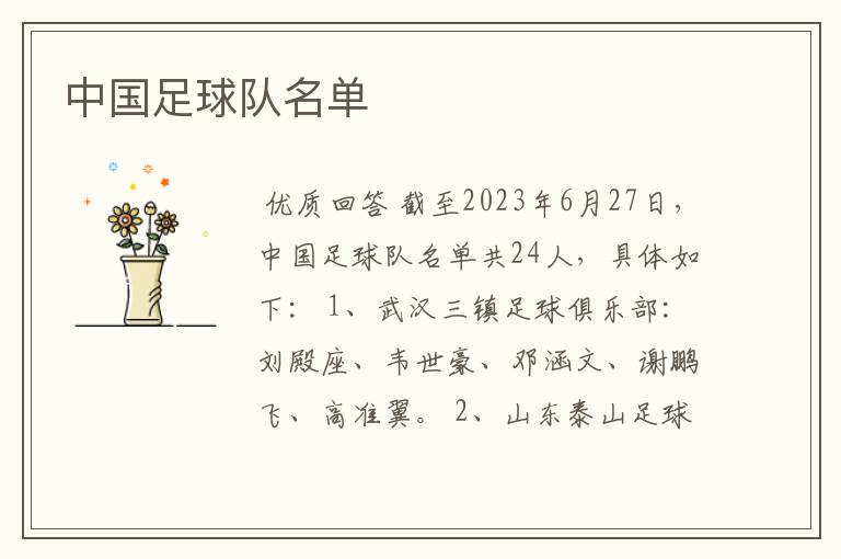 中国足球队名单