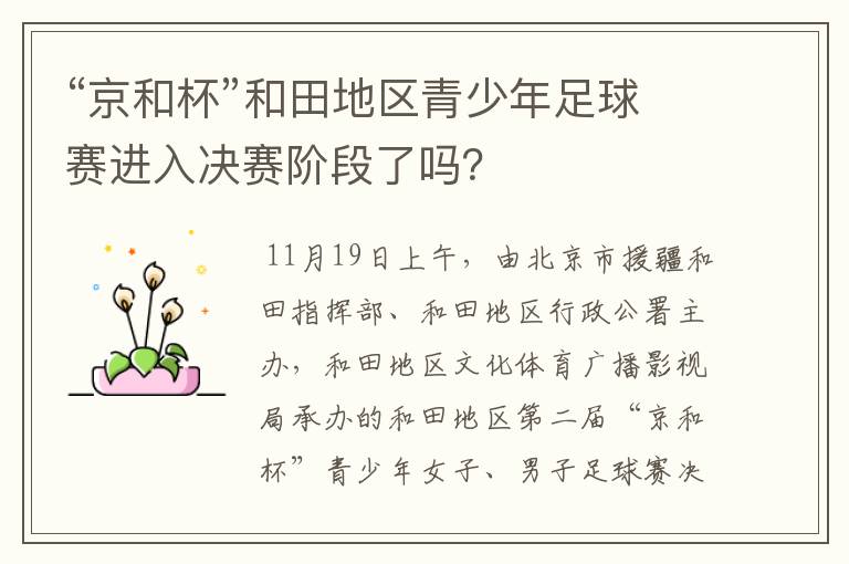 “京和杯”和田地区青少年足球赛进入决赛阶段了吗?