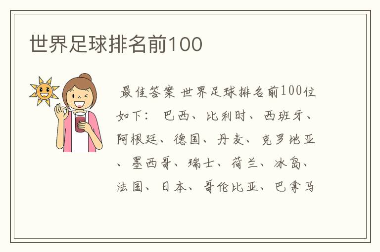 世界足球排名前100