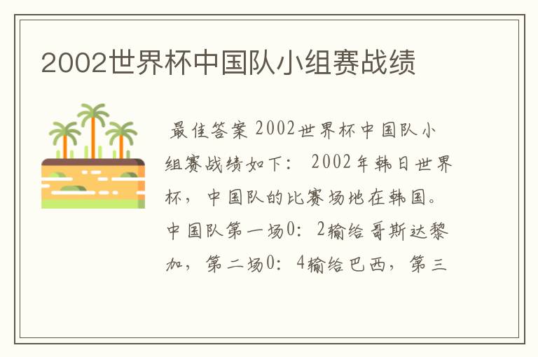 2002世界杯中国队小组赛战绩