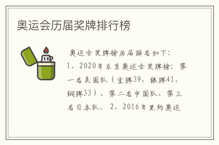 奥运会历届奖牌排行榜
