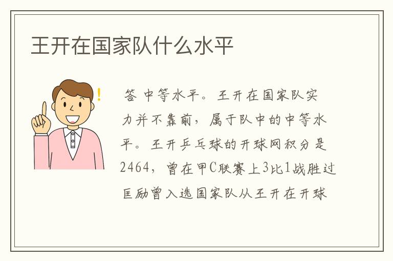王开在国家队什么水平
