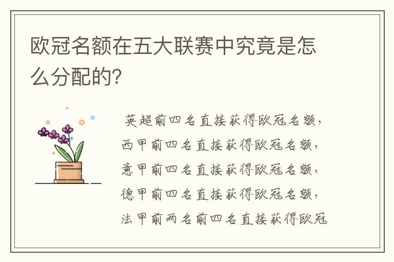 欧冠名额在五大联赛中究竟是怎么分配的?