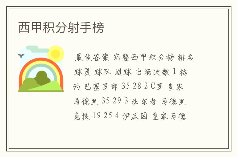 西甲积分射手榜