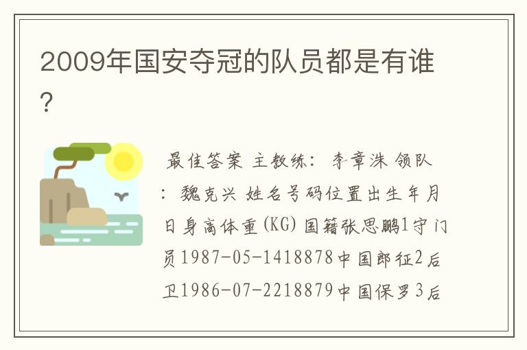 2009年国安夺冠的队员都是有谁?