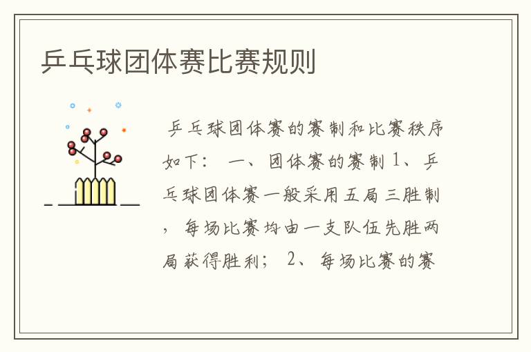 乒乓球团体赛比赛规则