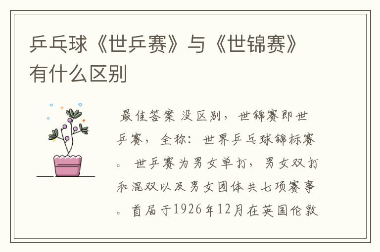 乒乓球《世乒赛》与《世锦赛》有什么区别