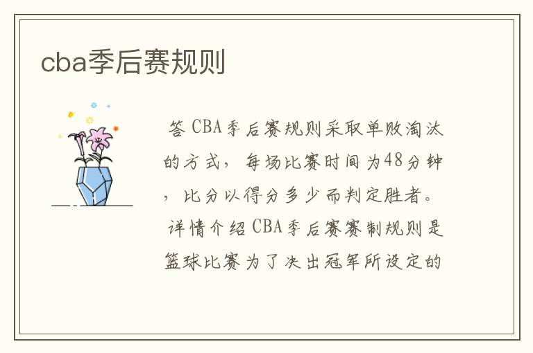 cba季后赛规则