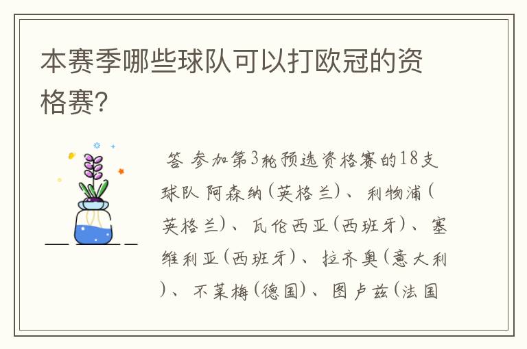 本赛季哪些球队可以打欧冠的资格赛?