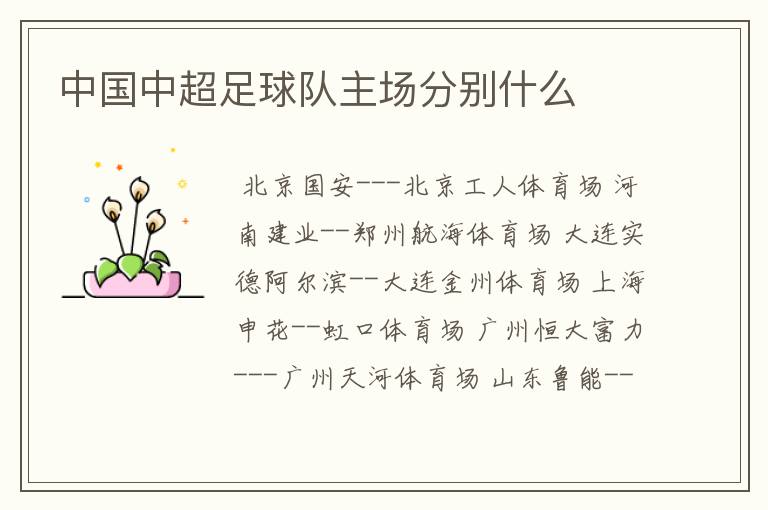 中国中超足球队主场分别什么