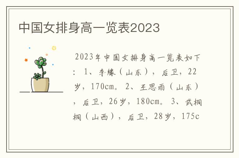 中国女排身高一览表2023