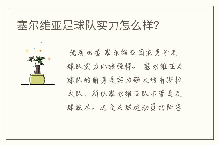 塞尔维亚足球队实力怎么样?