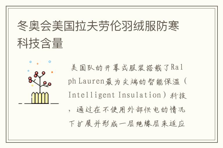 冬奥会美国拉夫劳伦羽绒服防寒科技含量