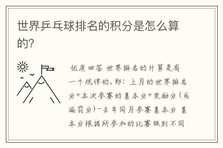 世界乒乓球排名的积分是怎么算的?