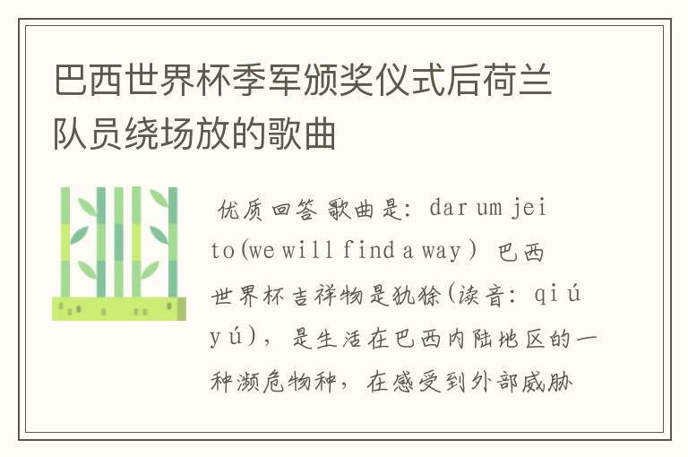 巴西世界杯季军颁奖仪式后荷兰队员绕场放的歌曲