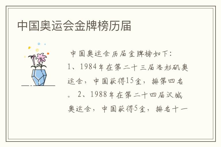 中国奥运会金牌榜历届
