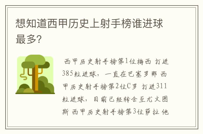 想知道西甲历史上射手榜谁进球最多？
