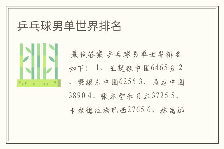 乒乓球男单世界排名