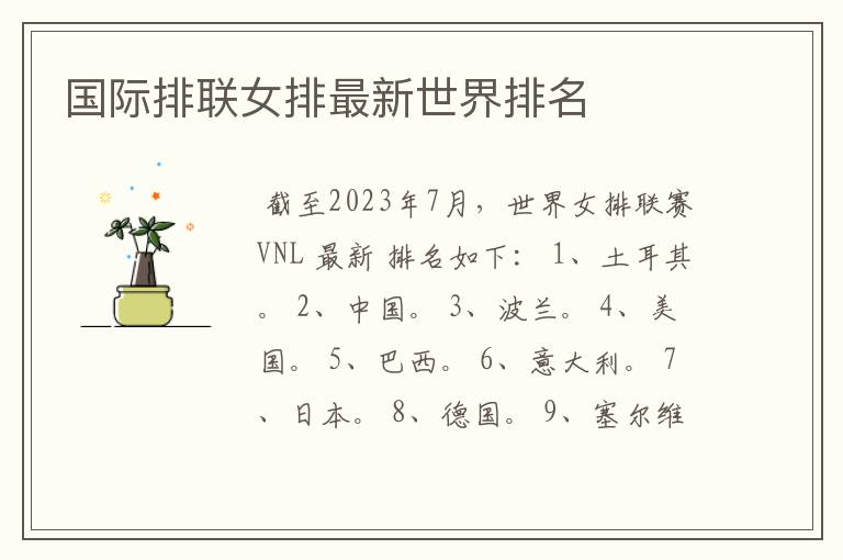 国际排联女排最新世界排名