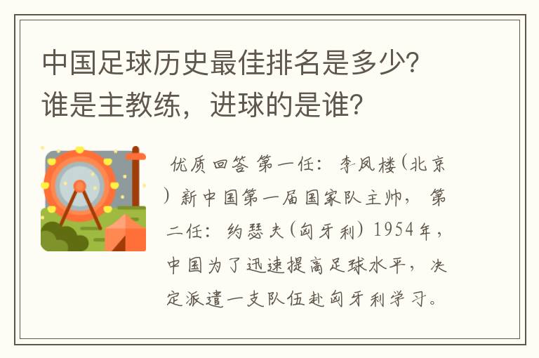中国足球历史最佳排名是多少?谁是主教练,进球的是谁?