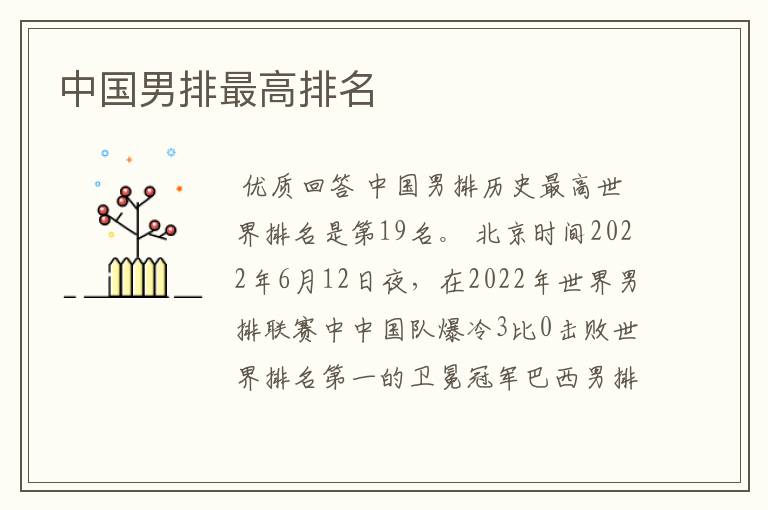 中国男排最高排名